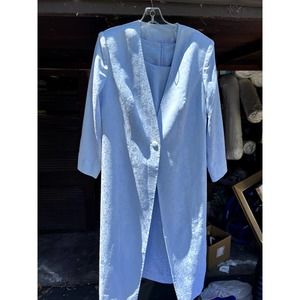 light blue dress and coat with flowers